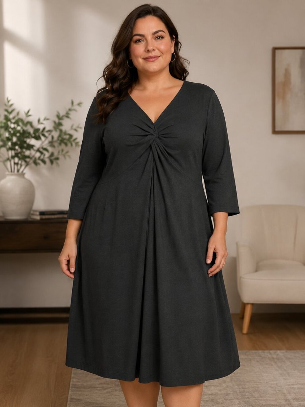 Eddie Bauer Black Long Sleeve Swing Dress 2XL Minimalist Midi